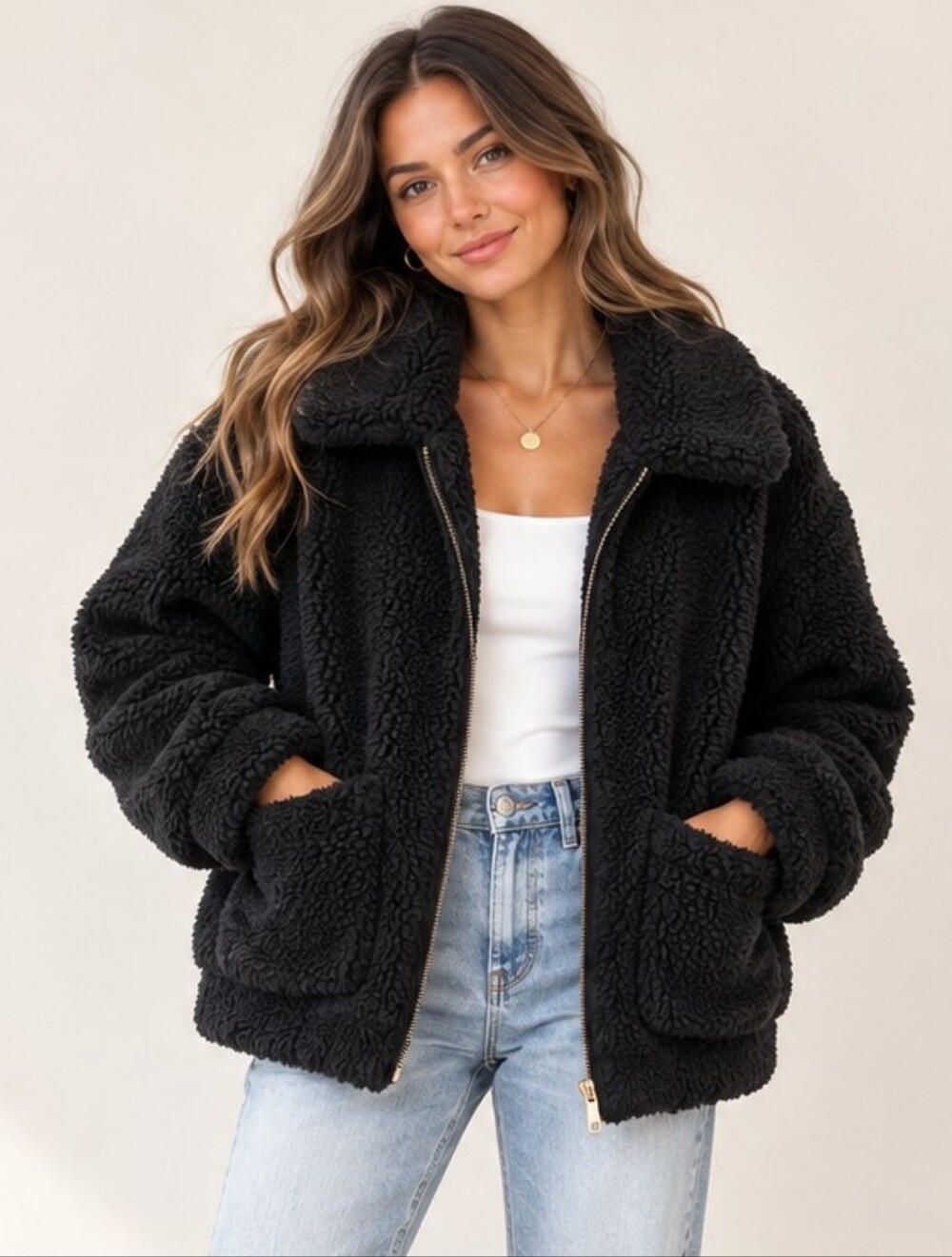 Garage Black Teddy Sherpa Zip-Up Jacket Coat